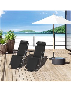 Outsunny 2 Pieces Foldable Sun Loungers with Adjustable Back, Outdoor Reclining Garden Chairs with Pillow and Armrests, Black 2