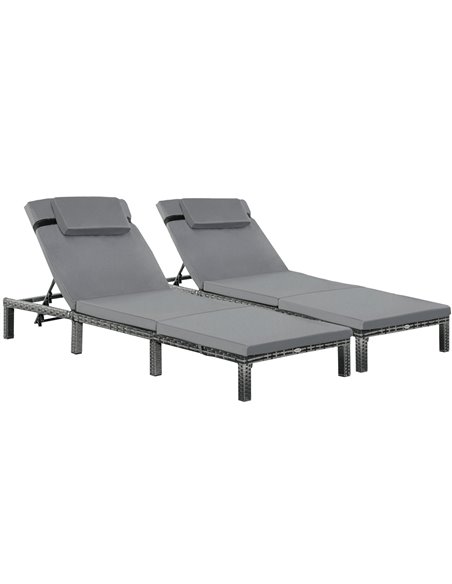 Outsunny 2 Pieces Outdoor PE Rattan Sun Loungers with Cushion, 5-Level Recliner Backrest, Grey - pic 23559 | FastDaddyshop