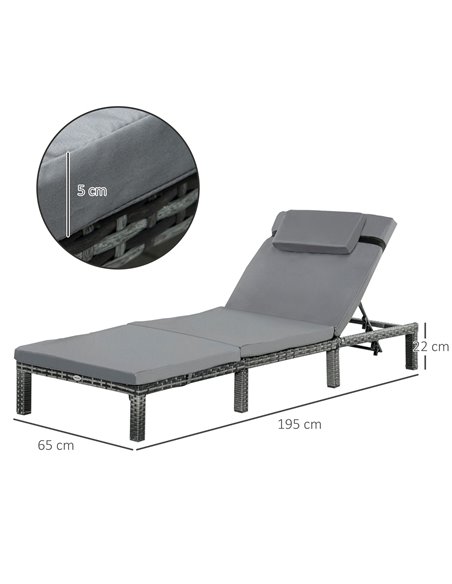 Outsunny 2 Pieces Outdoor PE Rattan Sun Loungers with Cushion, 5-Level Recliner Backrest, Grey - pic 23561 | FastDaddyshop
