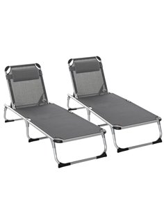 Outsunny 2 Pieces Foldable Sun Lounger with Pillow, 5-Level Adjustable Reclining, Grey