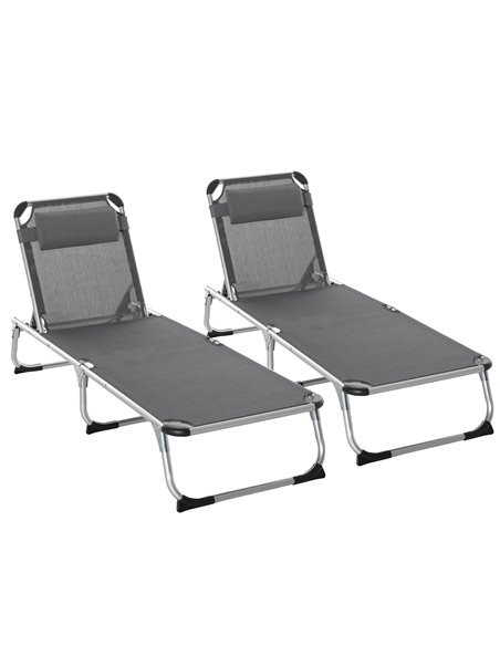 Outsunny 2 Pieces Foldable Sun Lounger with Pillow, 5-Level Adjustable Reclining, Grey - pic 23568 | FastDaddyshop