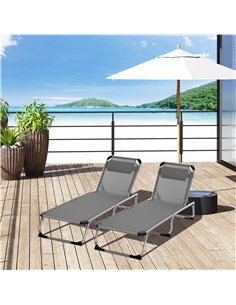 Outsunny 2 Pieces Foldable Sun Lounger with Pillow, 5-Level Adjustable Reclining, Grey 2