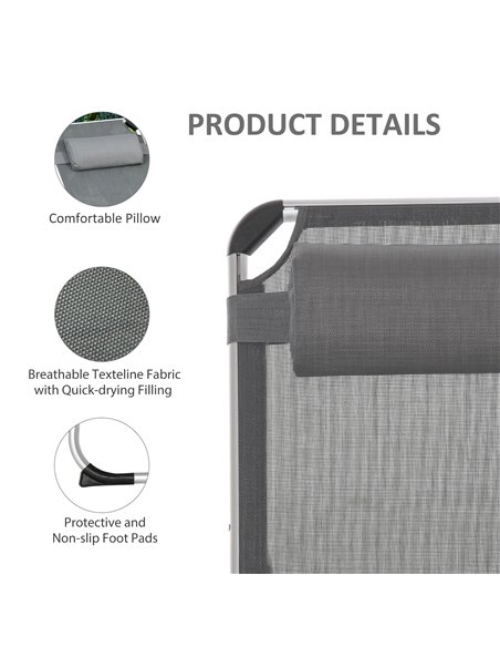 Outsunny 2 Pieces Foldable Sun Lounger with Pillow, 5-Level Adjustable Reclining, Grey - pic 23573 | FastDaddyshop