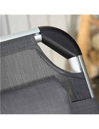 Outsunny 2 Pieces Foldable Sun Lounger with Pillow, 5-Level Adjustable Reclining, Grey