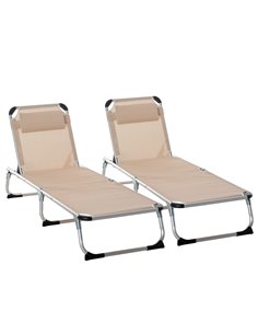 Outsunny 2 Pieces Foldable Sun Lounger with Pillow, 5-Level Adjustable Reclining, Khaki