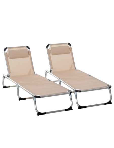 Outsunny 2 Pieces Foldable Sun Lounger with Pillow, 5-Level Adjustable Reclining, Khaki - pic 23586 | FastDaddyshop