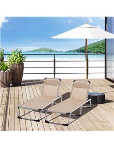Outsunny 2 Pieces Foldable Sun Lounger with Pillow, 5-Level Adjustable Reclining, Khaki 2
