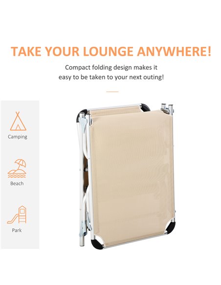 Outsunny 2 Pieces Foldable Sun Lounger with Pillow, 5-Level Adjustable Reclining, Khaki - pic 23591 | FastDaddyshop