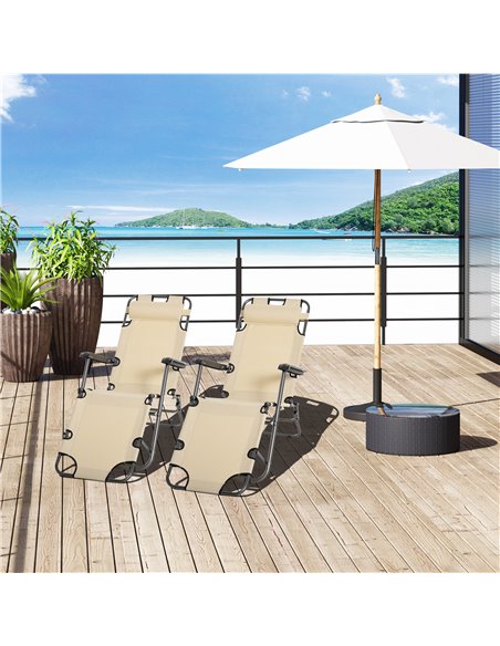 Outsunny 2 Pieces Foldable Sun Loungers with Adjustable Back, Pillow and Armrests, Beige - pic 23596 | FastDaddyshop