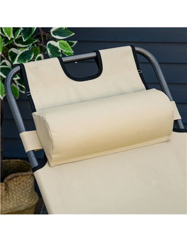 Outsunny 2 Pieces Foldable Sun Loungers with Adjustable Back, Outdoor Reclining Garden Chairs with Pillow and Armrests, Beige