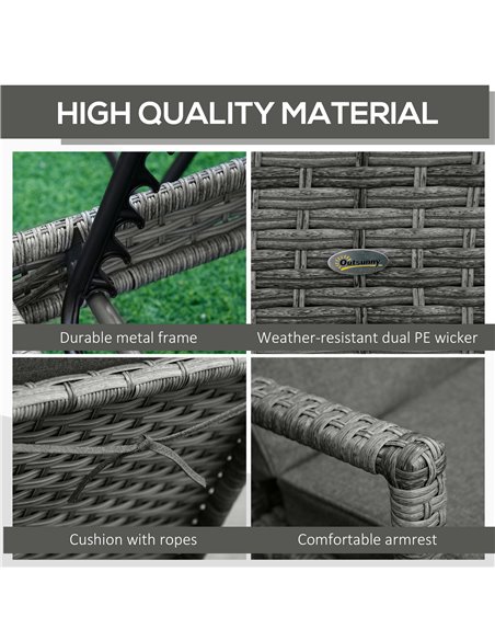 Outsunny PE Rattan Sun Loungers set of 2 with Cushion, 4-Level Recliner Backrest, Armrest, Grey - pic 23617 | FastDaddyshop