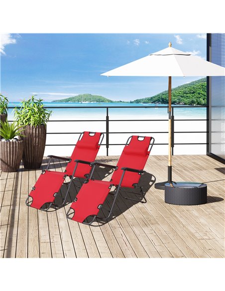 Outsunny 2 Pieces Foldable Sun Loungers with Adjustable Back, Pillow, Armrests, Red - pic 23623 | FastDaddyshop