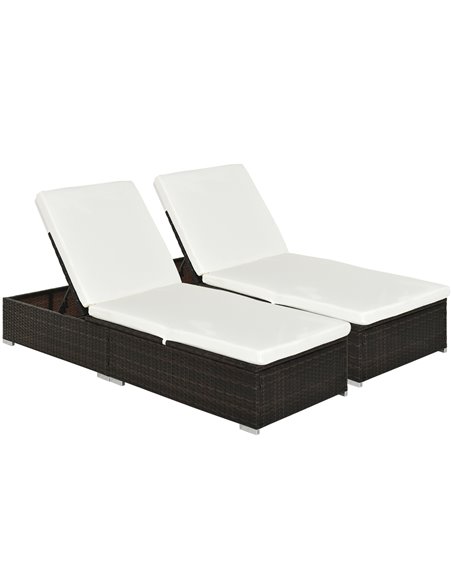 Outsunny 2 Pieces Outdoor PE Rattan Sun Loungers with Cushion, 5-Level Recliner Backrest, Brown - pic 23649 | FastDaddyshop