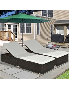 Outsunny 2 Pieces Outdoor PE Rattan Sun Loungers with Cushion, 5-Level Recliner Backrest, Brown 2
