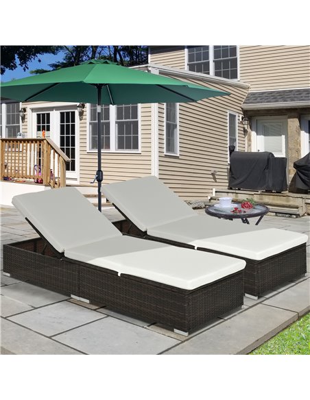 Outsunny 2 Pieces Outdoor PE Rattan Sun Loungers with Cushion, 5-Level Recliner Backrest, Brown - pic 23650 | FastDaddyshop