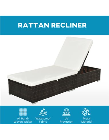 Outsunny 2 Pieces Outdoor PE Rattan Sun Loungers with Cushion, 5-Level Recliner Backrest, Brown