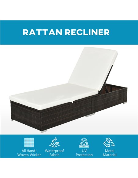 Outsunny 2 Pieces Outdoor PE Rattan Sun Loungers with Cushion, 5-Level Recliner Backrest, Brown - pic 23652 | FastDaddyshop