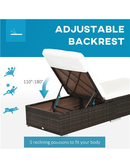 Outsunny 2 Pieces Outdoor PE Rattan Sun Loungers with Cushion, 5-Level Recliner Backrest, Brown - pic 23654 | FastDaddyshop