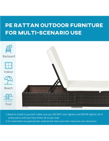 Outsunny 2 Pieces Outdoor PE Rattan Sun Loungers with Cushion, 5-Level Recliner Backrest, Brown