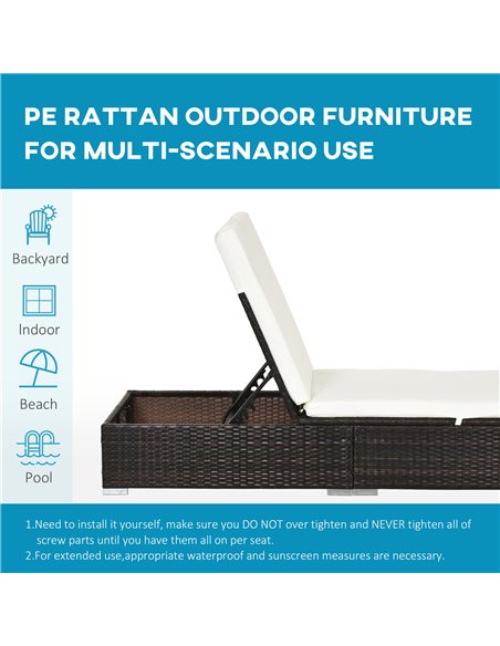 Outsunny 2 Pieces Outdoor PE Rattan Sun Loungers with Cushion, 5-Level Recliner Backrest, Brown - pic 23655 | FastDaddyshop