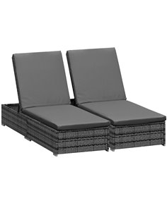 Outsunny PE Rattan Sun Loungers set of 2 with Cushion, 4-Level Recliner Backrest, Armrest, Grey