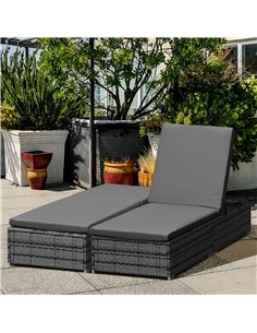 Outsunny PE Rattan Sun Loungers set of 2 with Cushion, 4-Level Recliner Backrest, Armrest, Grey 2