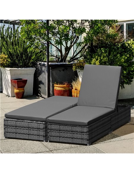 Outsunny PE Rattan Sun Loungers set of 2 with Cushion, 4-Level Recliner Backrest, Armrest, Grey - pic 23668 | FastDaddyshop