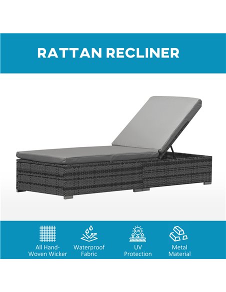 Outsunny PE Rattan Sun Loungers set of 2 with Cushion, 4-Level Recliner Backrest, Armrest, Grey - pic 23670 | FastDaddyshop