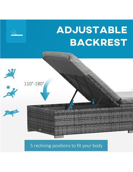 Outsunny PE Rattan Sun Loungers set of 2 with Cushion, 4-Level Recliner Backrest, Armrest, Grey - pic 23672 | FastDaddyshop