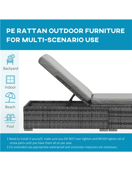 Outsunny PE Rattan Sun Loungers set of 2 with Cushion, 4-Level Recliner Backrest, Armrest, Grey - pic 23673 | FastDaddyshop