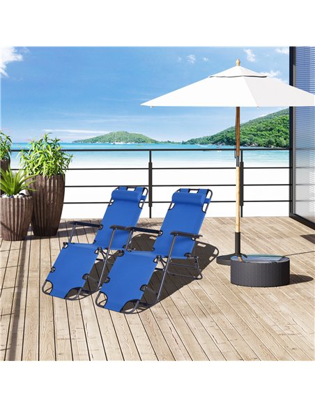 Outsunny 2 Pieces Foldable Sun Loungers with Adjustable Back, Pillow, Armrests, Blue - pic 23677 | FastDaddyshop