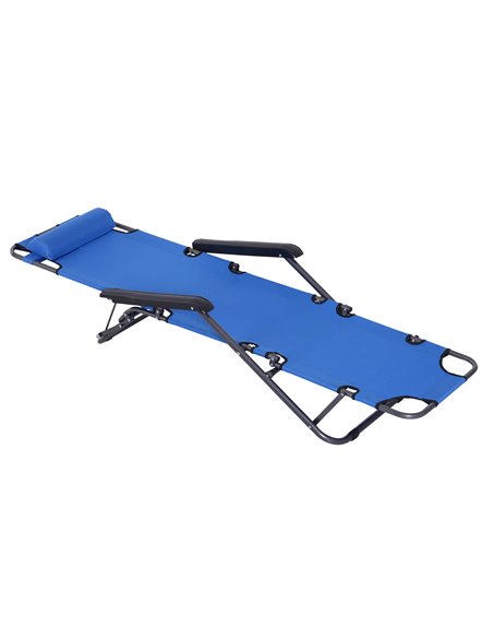 Outsunny 2 Pieces Foldable Sun Loungers with Adjustable Back, Outdoor Reclining Garden Chairs with Pillow and Armrests, Blue - pic 23683 | FastDaddyshop