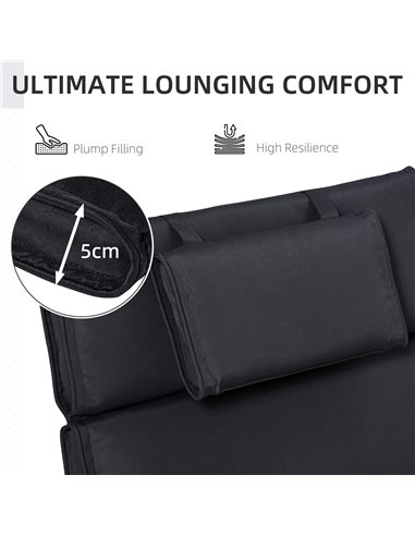 Outsunny Garden Sun Lounger Cushion Replacement with Pillow, Black