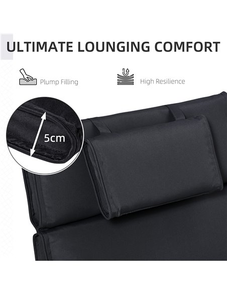 Outsunny Garden Sun Lounger Cushion Replacement with Pillow, Black - pic 23688 | FastDaddyshop