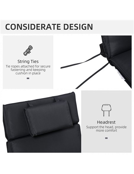 Outsunny Garden Sun Lounger Cushion Replacement Thick Sunbed Reclining Chair Relaxer Pad with Pillow - Black - pic 23689 | FastDaddyshop