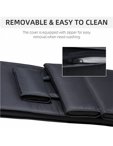 Outsunny Garden Sun Lounger Cushion Replacement Thick Sunbed Reclining Chair Relaxer Pad with Pillow - Black