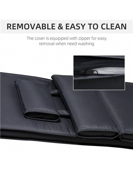 Outsunny Garden Sun Lounger Cushion Replacement Thick Sunbed Reclining Chair Relaxer Pad with Pillow - Black - pic 23690 | FastDaddyshop