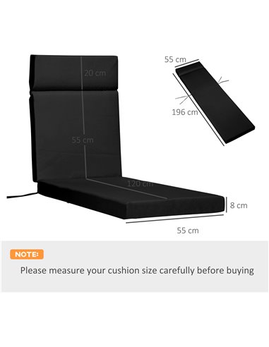 Outsunny Set of 2 Sun Lounger Cushions, Replacement Cushions, Black
