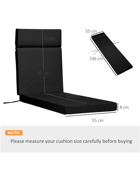 Outsunny Set of 2 Sun Lounger Cushions, Replacement Cushions, Black - pic 23705 | FastDaddyshop