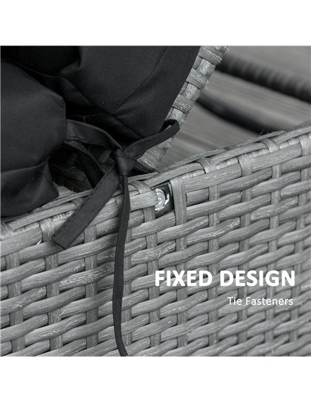 Outsunny Set of 2 Sun Lounger Cushions, Replacement Cushions for Rattan Furniture with Ties, 196 x 55 cm, Black - pic 23708 | FastDaddyshop