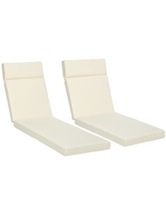 Outsunny Set of 2 Sun Lounger Cushions, Replacement Cushions, Cream White