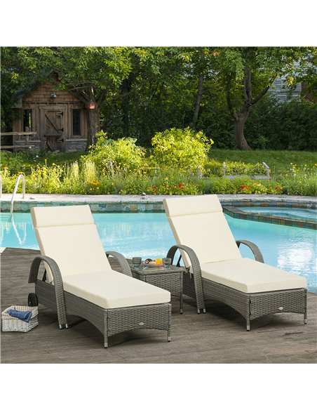 Outsunny Set of 2 Sun Lounger Cushions, Replacement Cushions, Cream White - pic 23713 | FastDaddyshop