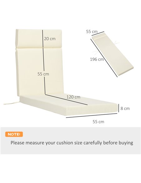 Outsunny Set of 2 Sun Lounger Cushions, Replacement Cushions, Cream White - pic 23714 | FastDaddyshop