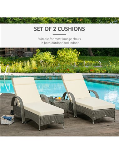 Outsunny Set of 2 Sun Lounger Cushions, Replacement Cushions, Cream White