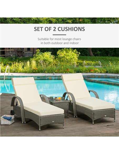 Outsunny Set of 2 Sun Lounger Cushions, Replacement Cushions, Cream White - pic 23715 | FastDaddyshop