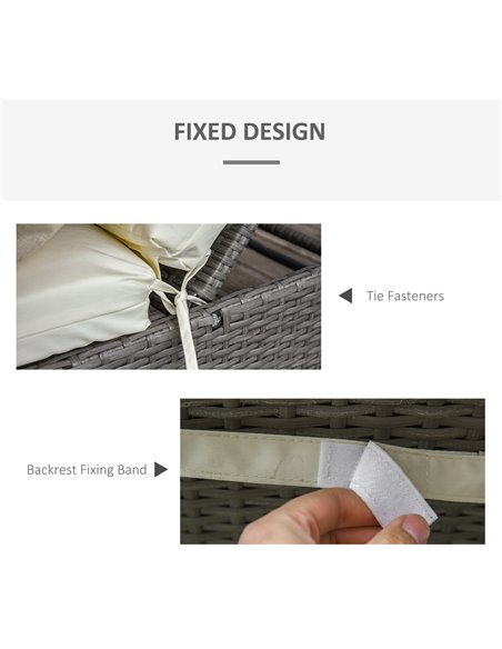 Outsunny Set of 2 Sun Lounger Cushions, Replacement Cushions for Rattan Furniture with Ties, 196 x 55 cm, Cream White - pic 23717 | FastDaddyshop