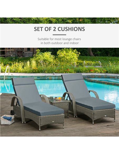 Outsunny Set of 2 Sun Lounger Cushions, Replacement Cushions, Dark Grey - pic 23724 | FastDaddyshop