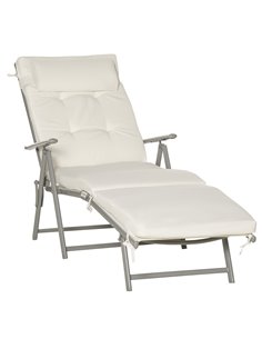Outsunny Outdoor Patio Sun Lounger with Cushion, Cream White