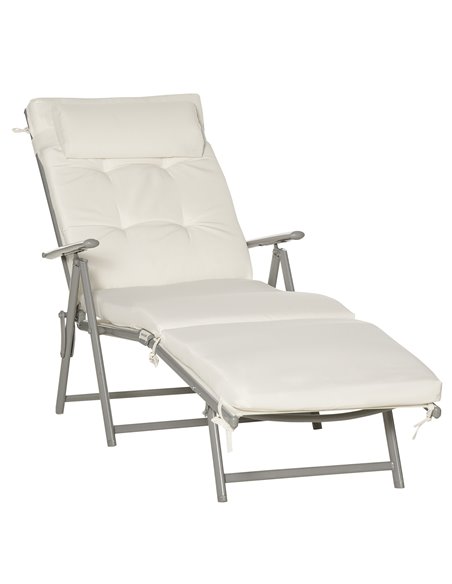 Outsunny Outdoor Patio Sun Lounger with Cushion, Cream White - pic 23730 | FastDaddyshop