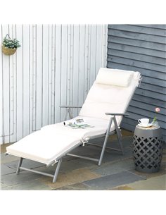 Outsunny Outdoor Patio Sun Lounger with Cushion, Cream White 2